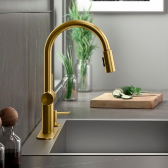 KOHLER Koi Vibrant Brushed Moderne Brass Single Handle Pull-down Kitchen Faucet with Sprayer (Dec... | Lowe's