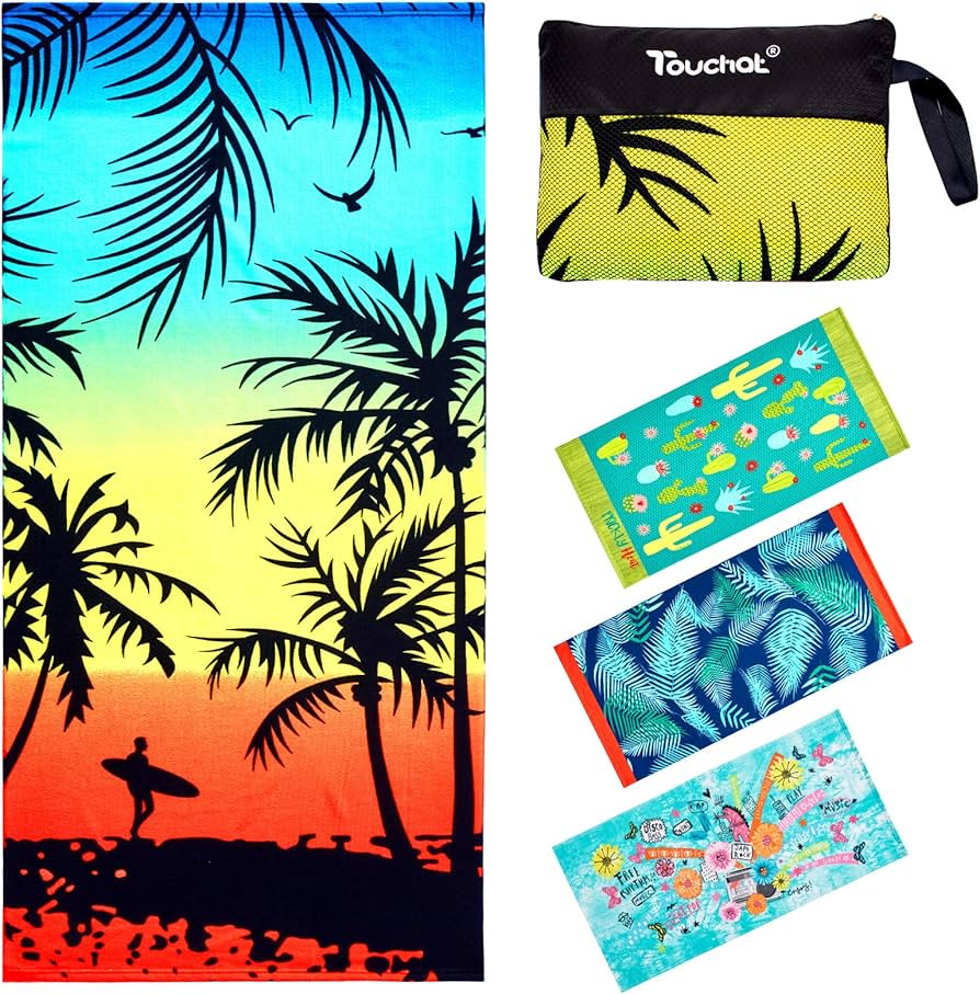 Touchat Beach Towel Oversized,Thick Sand Free Microfiber Beach Towel 30”x60”, Super Absorbent... | Amazon (US)