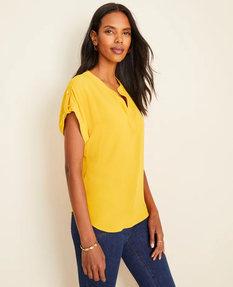 Tab Sleeve Mixed Media Top | Ann Taylor | Ann Taylor (US)