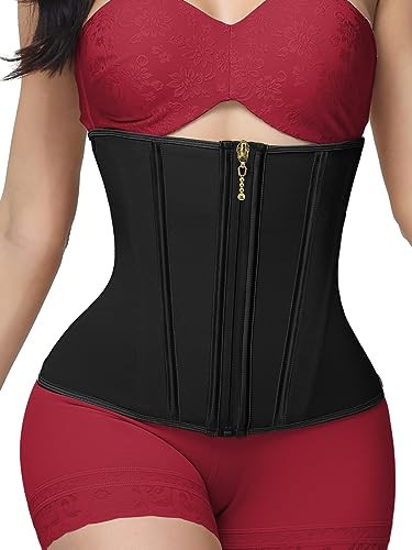 SHAPSHE Waist Trainer for Women Workout Corset Waist Cincher Shapewear Zipper Underbust Faja Body Shaper Black | Amazon (US)