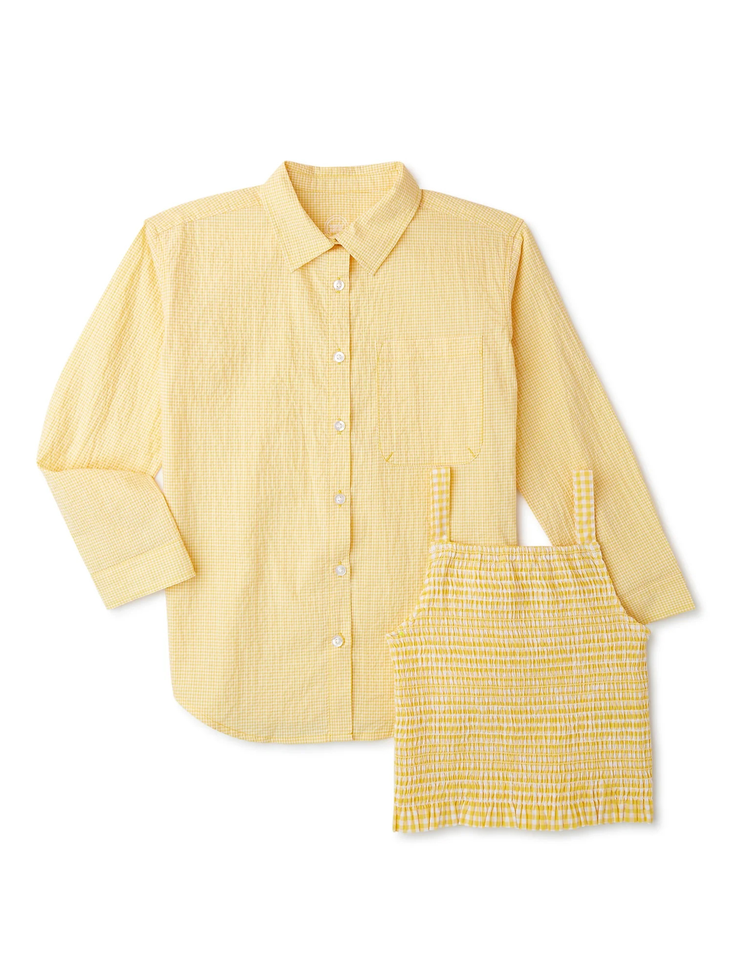 Wonder Nation Girls’ Gingham Woven Shirt & Cropped Tank Top, 2-Piece Set, Sizes 4-18 & Plus - W... | Walmart (US)