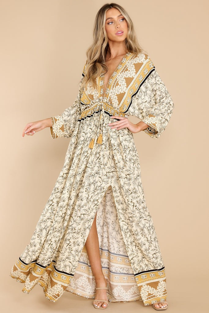 Too Close Beige Multi Print Maxi Dress | Red Dress 