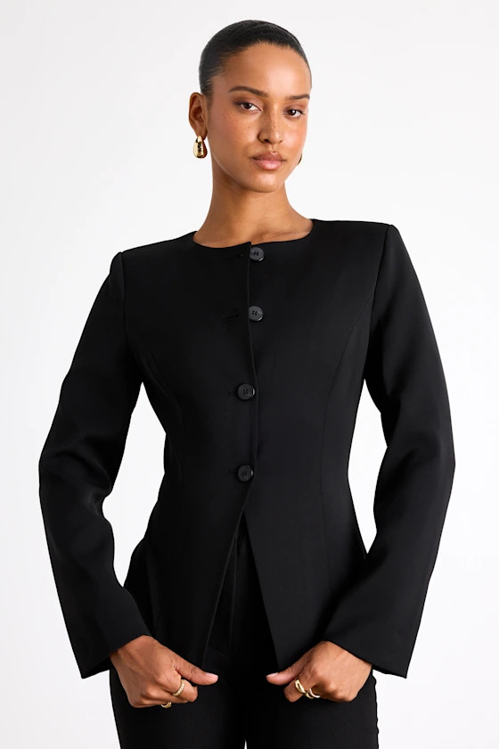 Elyna Black Button-Front Blazer | Lulus