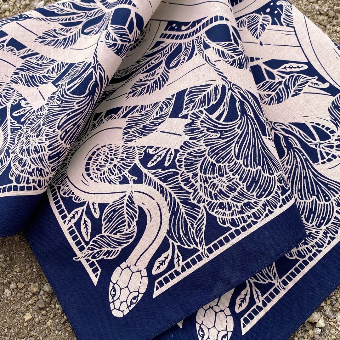 Floral Snake Bandana - Screen Printed - 100% Cotton - Nature Hair Scarf - Tarot Altar Cloth - Boh... | Etsy (US)