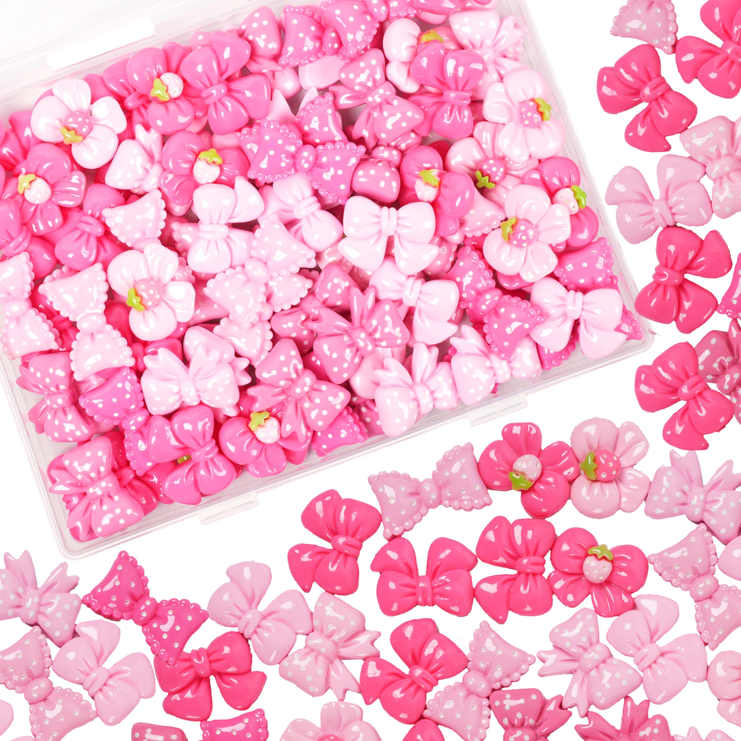 Resin Charms Slime Charms 50Pcs Pink Resin Bow Embellishments Bulk Mixed Ornament Decorations Acc... | Amazon (US)