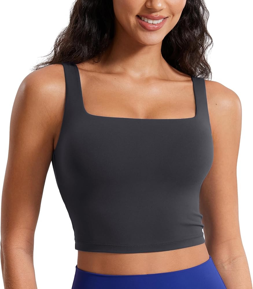 CRZ YOGA Butterluxe Womens Square Neck Longline Sports Bra - Workout Crop Tank Tops Padded with B... | Amazon (US)
