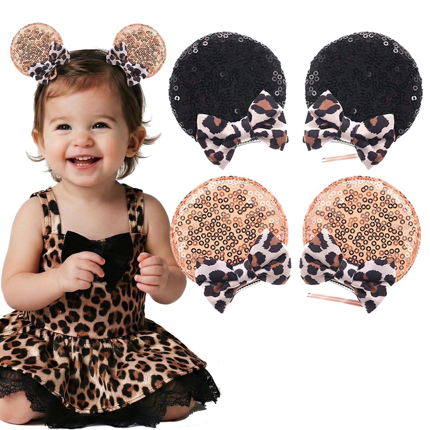 JIAHANG Cheetah Bow Mouse Ear Clips for Theme Birthday Party, Baby Girls' Leopard Print Hair Barr... | Amazon (US)