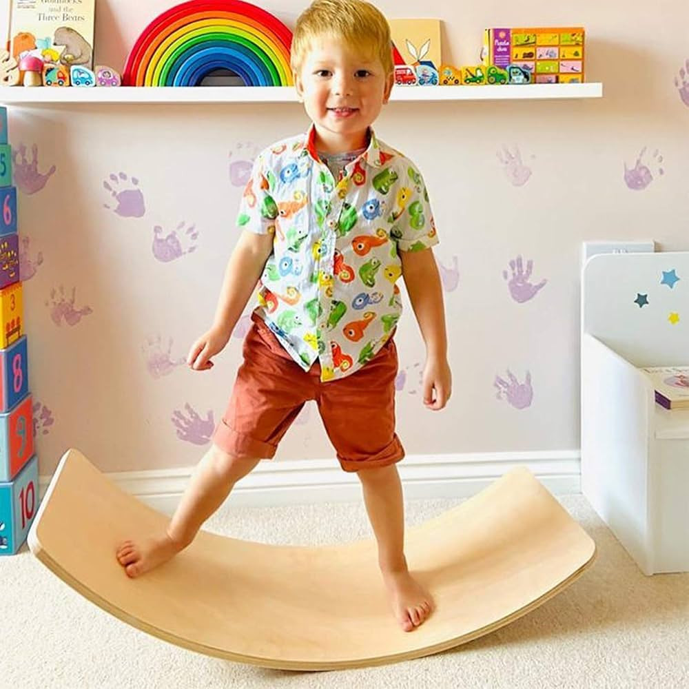 WOOD CITY Wobble Board, Wooden Balance Board Kids for Toddlers & Adults, Curvy Rocker Board for Y... | Amazon (US)