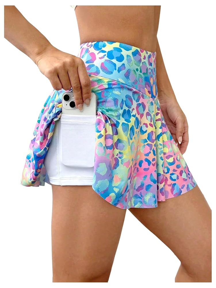 OYOANGLE Women's Graphic Print Athletic Tennis Skorts Ruffle A Line Skirt with Built in Shorts Ac... | Amazon (US)