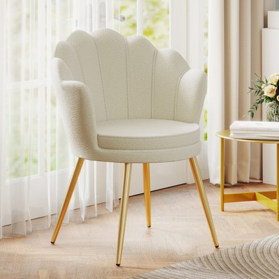 Furniliving Velvet Vanity Chair Seashell-Shaped Vanity Stool Upholstered Accent Chair With Golden Metal Legs,White | Target