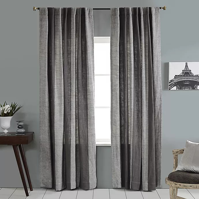 Linen Stripe Vertical Stripe Rod Pocket/Back Tab Window Curtain Panel in Grey/Ivory | Bed Bath & Beyond