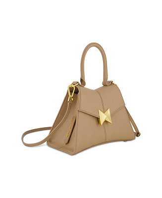 Gold Hardware Detail Angular Top Handle Small Leather Handbag | Macy's