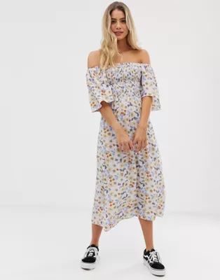 Nobody's Child shirred midi dress in floral | ASOS US