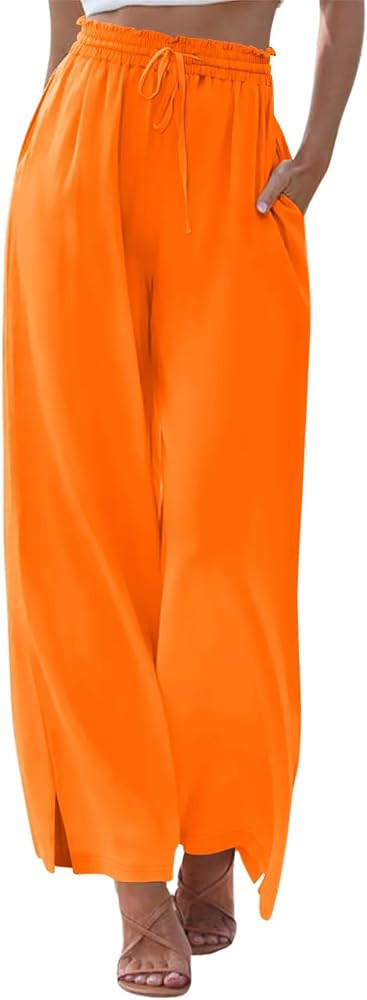 KISSMODA Womens Palazzo Lounge Pants Drawstring Elastic Waist Wide Leg Pants with Pockets Casual ... | Amazon (US)