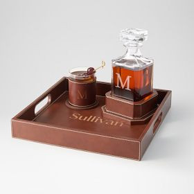 Manhattan Leather Decanter and Base | Mark and Graham