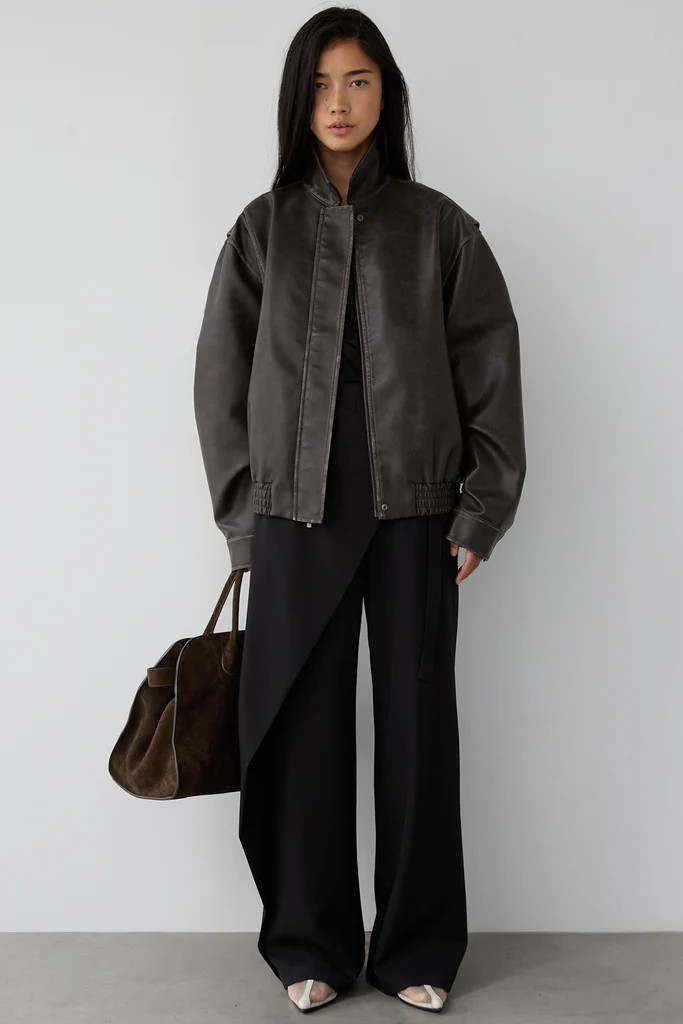 VINTAGE INSPIRED VEGAN LEATHER BOMBER JACKET | OAK + FORT