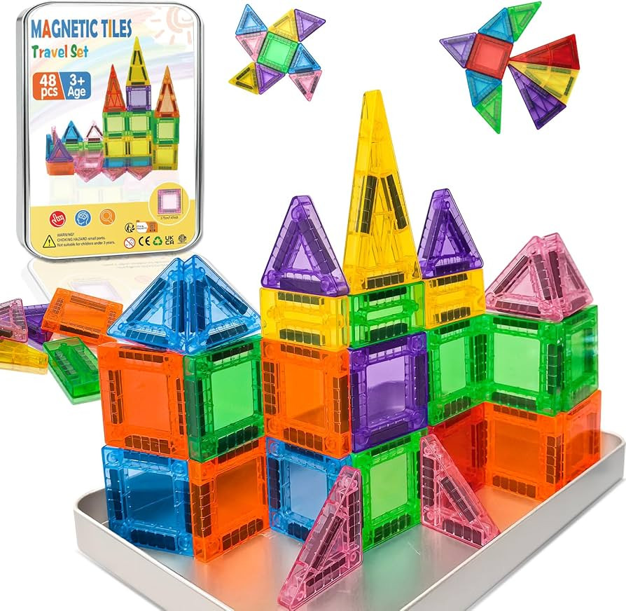 48PCS Mini Magnetic Tiles Travel Set 3+ Years | Kids Magnetic Building Blocks with Iron Box | STE... | Amazon (US)