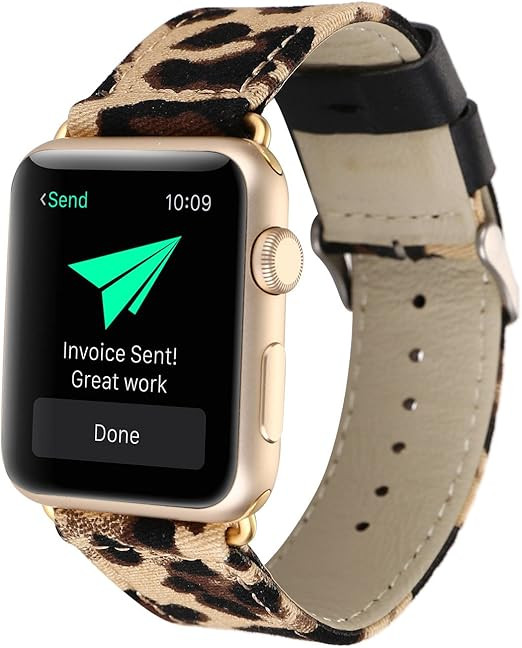 Conelelife for Apple Watch Band 38mm/40mm, Leopard Print Denim Replacement Band Strap with Stainl... | Amazon (US)