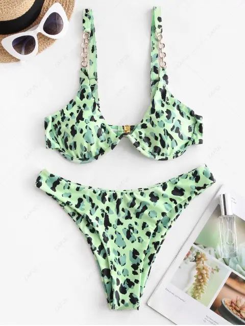 ZAFUL Leopard Tie Dye Chains High Cut Bikini Swimsuit | ZAFUL (Global)