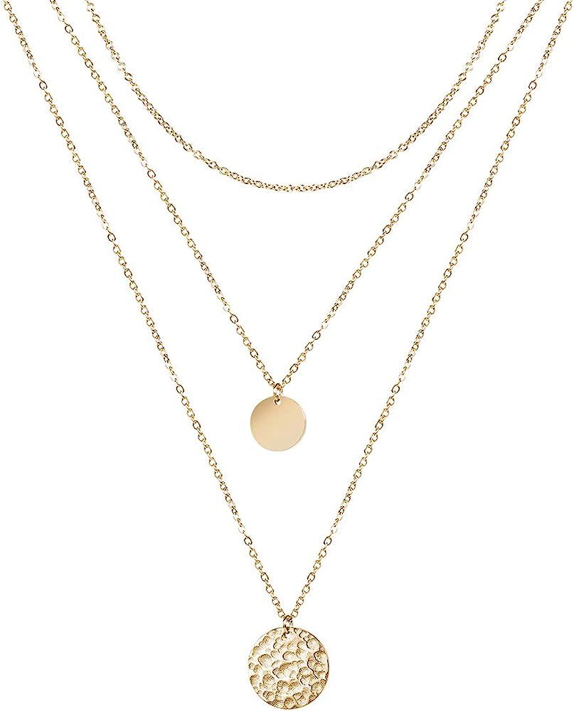Dainty Disc Chokers Necklace Layered Circle Necklace Bar Y Pendant Necklace 14K Real Gold Plated ... | Amazon (US)