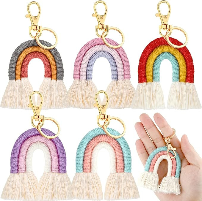 5 Pieces Rainbow Keychain Macrame Weaving Rainbow Tassel Keychains Car Keyring Holder Jewelry for... | Amazon (US)