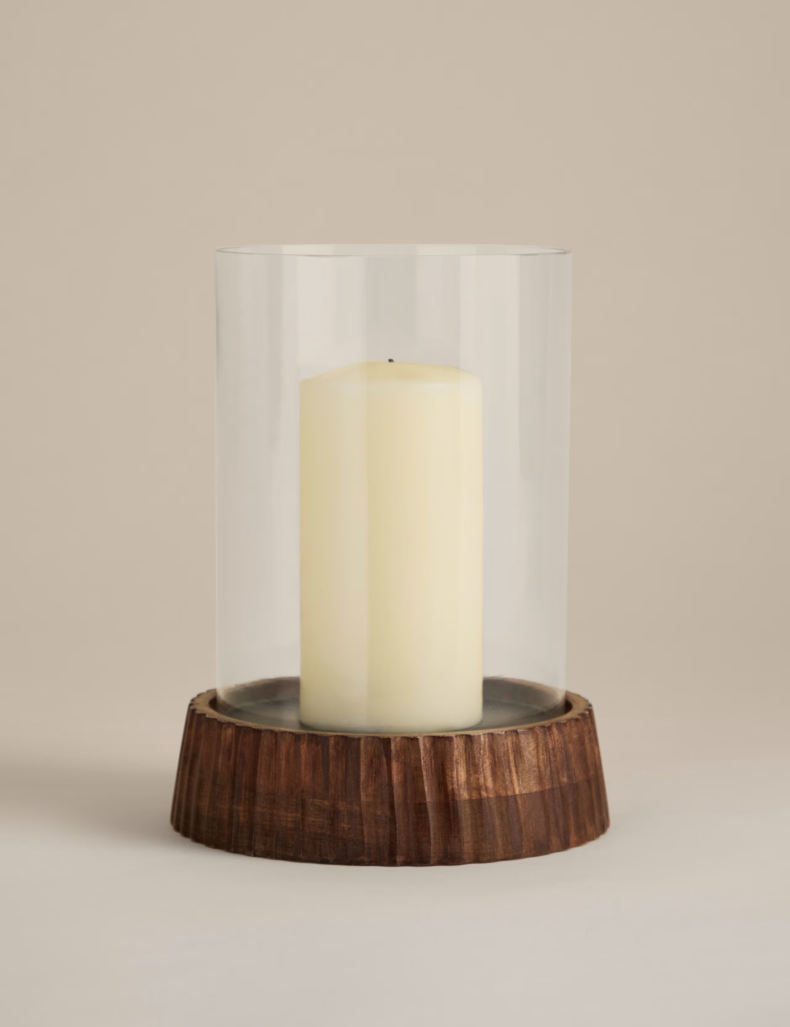 Ridged Wooden Base Hurricane Candle Holder | Marks & Spencer (UK)