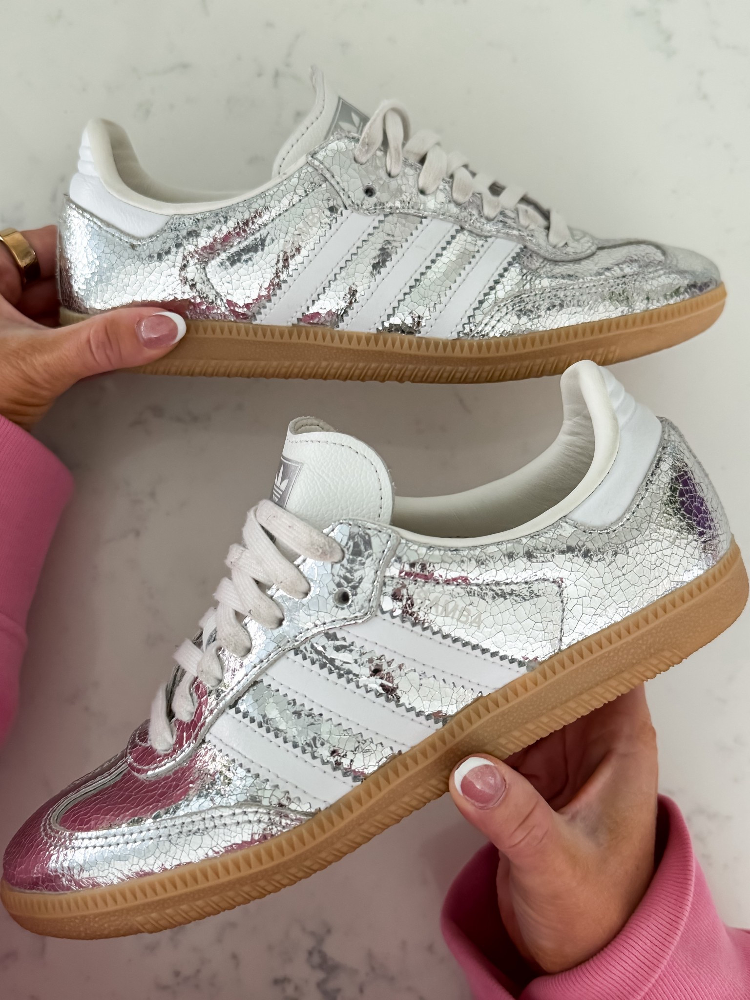 My most work spring casual sneaker. The silver Adidas SAMBAS go with literally everything!!

Definitely size down! 

#LTKOver40 #LTKootd #LTKSeasonal