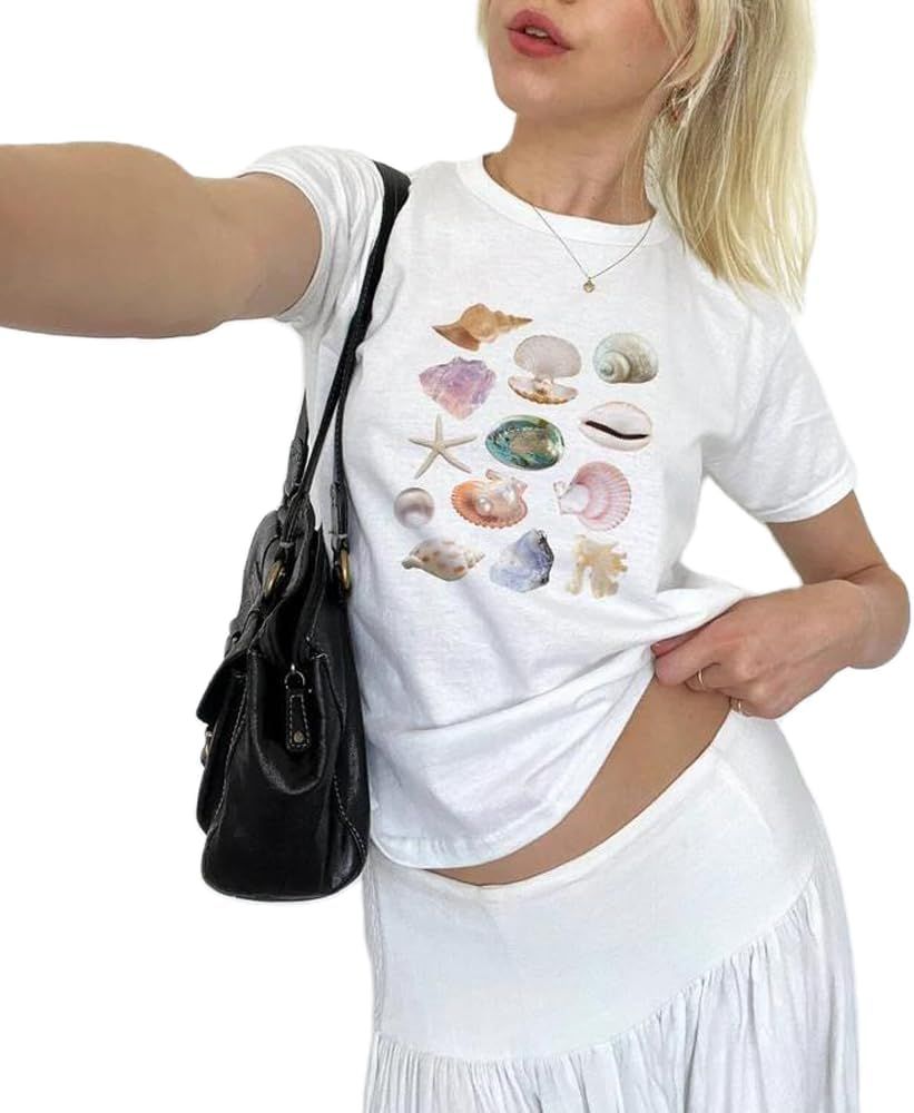 Women Girls Baby Tee Vintage Graphic Print Short Sleeve T-Shirt 90s Aesthetic Crop Top Y2K Grunge... | Amazon (US)