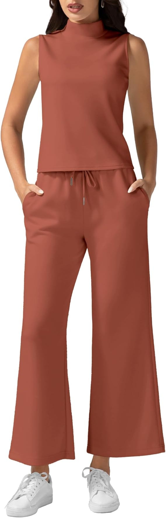 Women's Summer 2 Piece Outfits Mock Neck Tank Top Cropped Wide Leg Pants Lounge Sets 2025 Fashion... | Amazon (US)