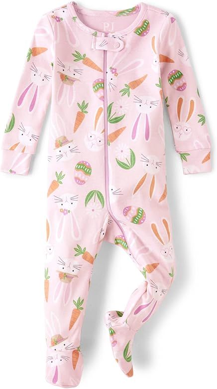 The Children's Place Baby Girls' Long Sleeve 100% Cotton Zip-Front One Piece Footed Pajama | Amazon (US)