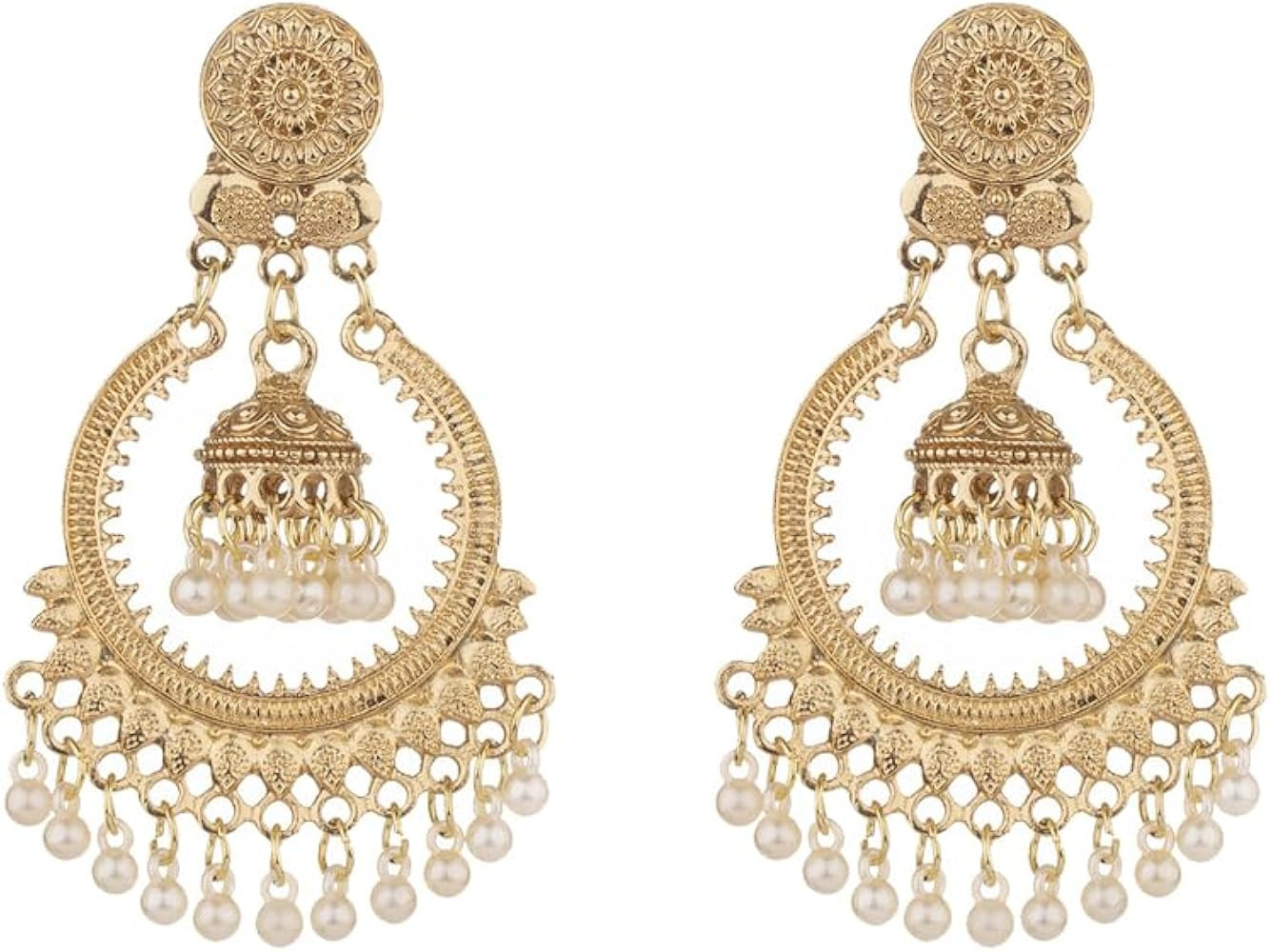 Pearl Hollow Circle Bead Tassel Dangle Drop Earrings for Women Boho Retro Indian Jhumki Bell Ligh... | Amazon (US)
