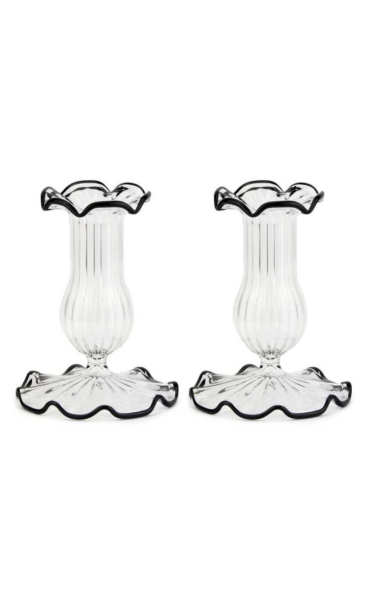 Set-Of-Two Small Scalloped Glass Candle Sticks | Moda Operandi (Global)