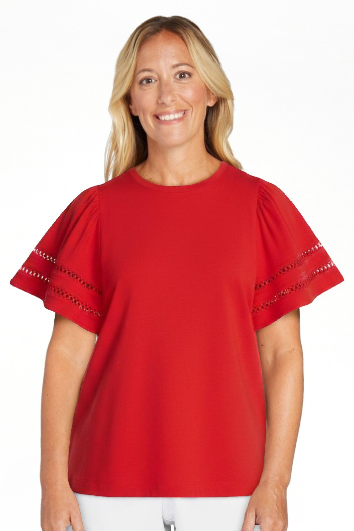 Time and Tru Women's Top with Short Flounce Sleeves, Sizes XS-XXXL | Walmart (US)