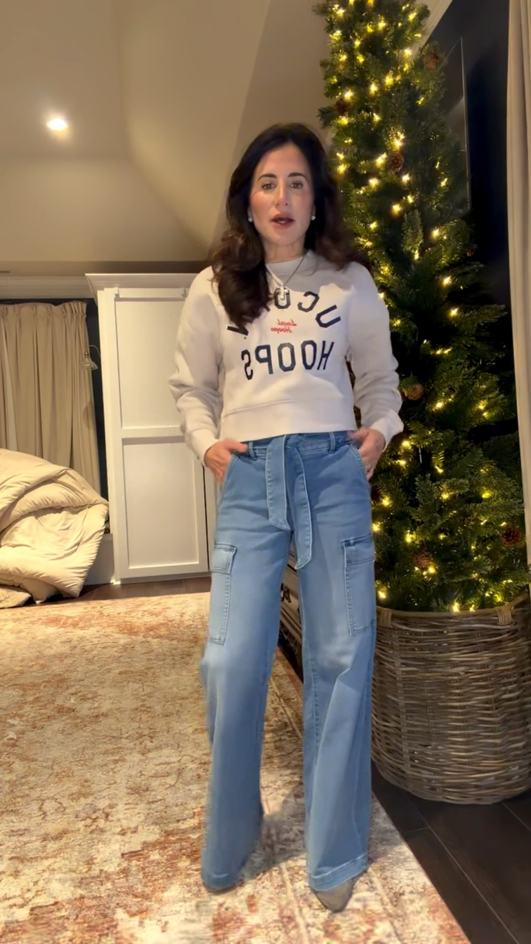 OOTG 1/27/26
If you like comfy + chic, this one’s for you 🏀💙! 

Top // Local Hoops Uconn Cropped Sweatshirt 
Link: https://local-hoops.com/products/uconn-cropped-sweatshirt?fbclid=PAdGRleAPvLJlleHRuA2FlbQExAHNydGMGYXBwX2lkDzEyNDAyNDU3NDI4NzQxNAABp6b8RsgpBcnajQrGNsMlWNcTcslta7C3KV0W0c1LYpQ7jCq5PwSt6MS9Rq9-_aem_yNVOSAP-_OJSRdC7i_8HMw

Pants // WHBM Wide-leg Cargos in Starlite original (also linking a pair very similar) 

Shoes // Christian Louboutin Suede Sock Boots (style not currently available) 

#LTK #CasualChic #LTKootd #LTKgrwm #Uconnhuskies #gamedayfits #OOTG #louboutin #localhoops #whitehouseblackmarket
