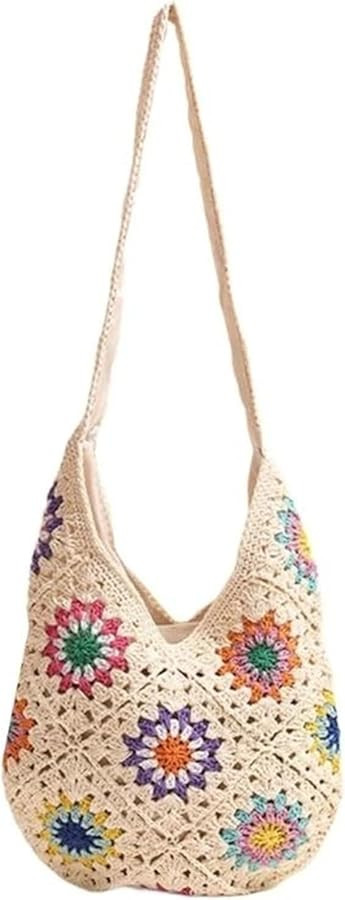Crochet Bag Women Crochet Beach Fashionable Flowers Crossbody Handbag Knitted Crossbody Everyday ... | Amazon (US)