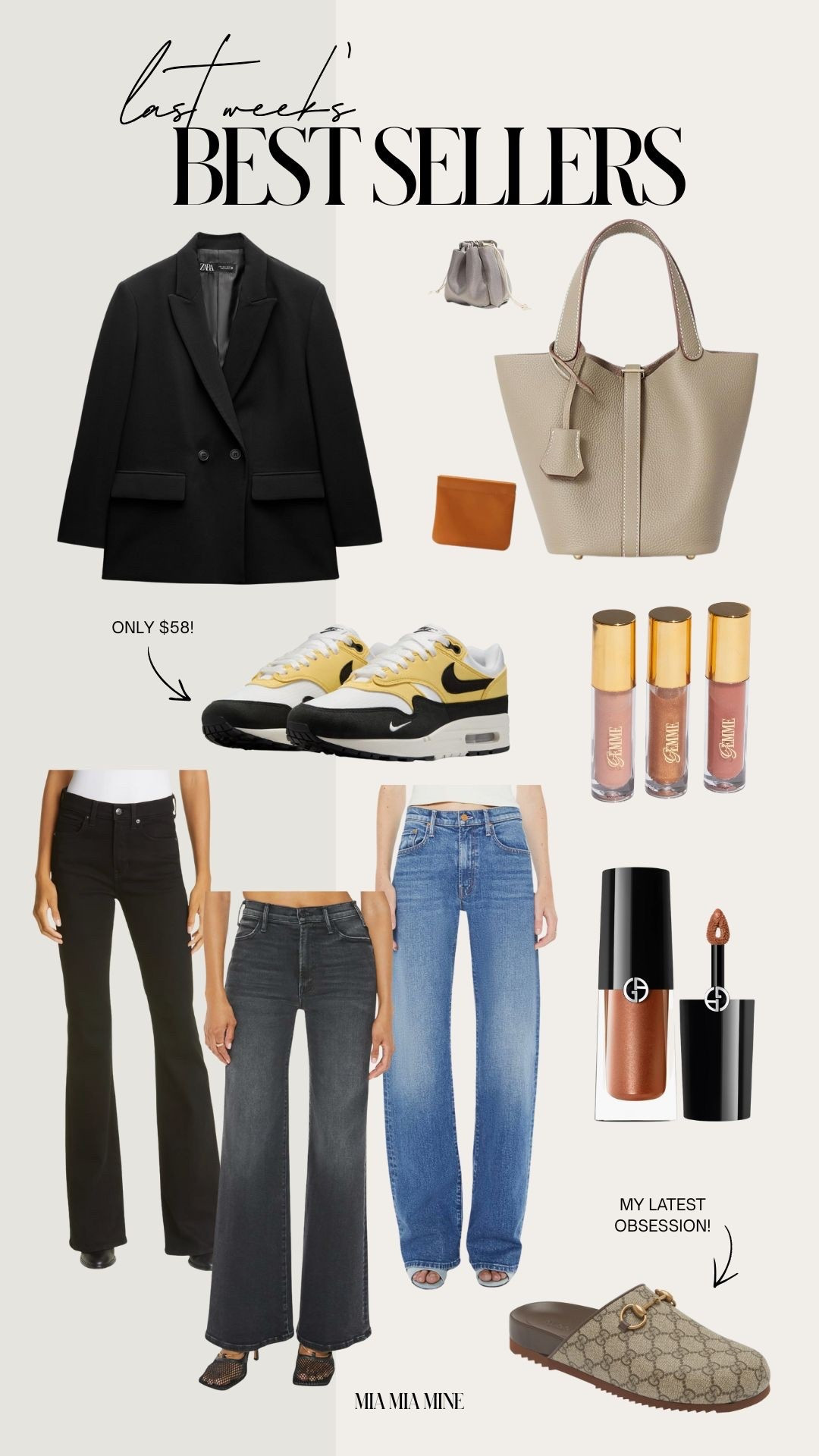 Weekly best sellers on #mismiaine
Amazon Hermes tote
Veronica beard jeans
Amazon cardigan
Amazon belt
Mother black denim
Mother lasso jeans
Amazon white trousers
Mother blue jeans
Zara blazer 
Armani eyeshadows
Nike yellow sneakers 
 

#LTKootd #LTKBeauty #LTKSaleAlert