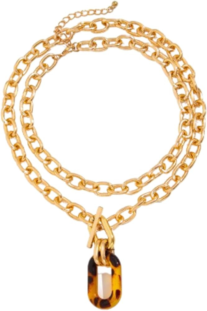 Chunky Gold Necklace for Women,Statement Geometry Layered Necklaces Punk Style Choker Necklaces S... | Amazon (US)