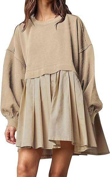 MAVIS LAVEN Women Oversized Sweatshirt Dress Crewneck Color Block Relaxed Fit Long Sleeve Pullove... | Amazon (US)
