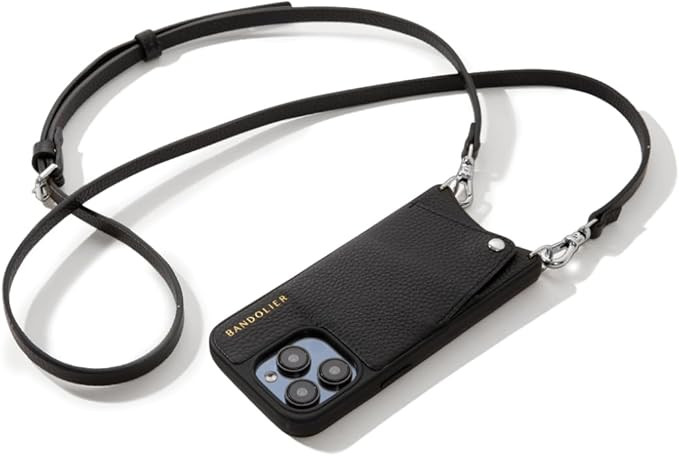 Bandolier Emma Crossbody Phone Case and Wallet for iPhone 14 Pro - Black Leather with Silver Deta... | Amazon (US)