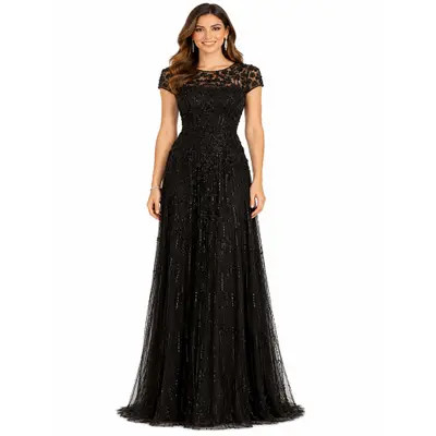 LARA New York 3D Floral Embellished Cap Sleeve Gown in Darktaupe at Nordstrom, Size 6 | Nordstrom
