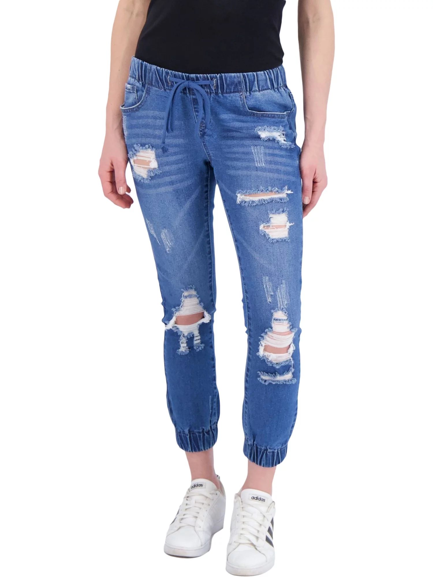 Gogo Jeans Women's Juniors Tie Waist Denim Jogger | Walmart (US)