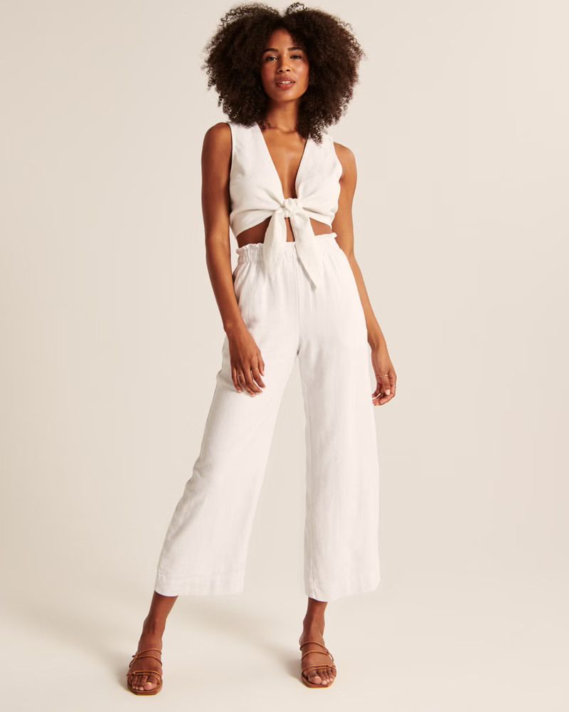 Linen-Blend Cropped Wide Leg Pants | Abercrombie & Fitch (US)