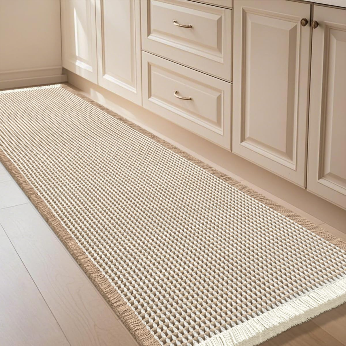 IM HOME Waffle Bath Mat Brown & Cream 5'x2', Boho Woven Modern Bath Mat Rugs, Absorbent Non Slip ... | Amazon (US)