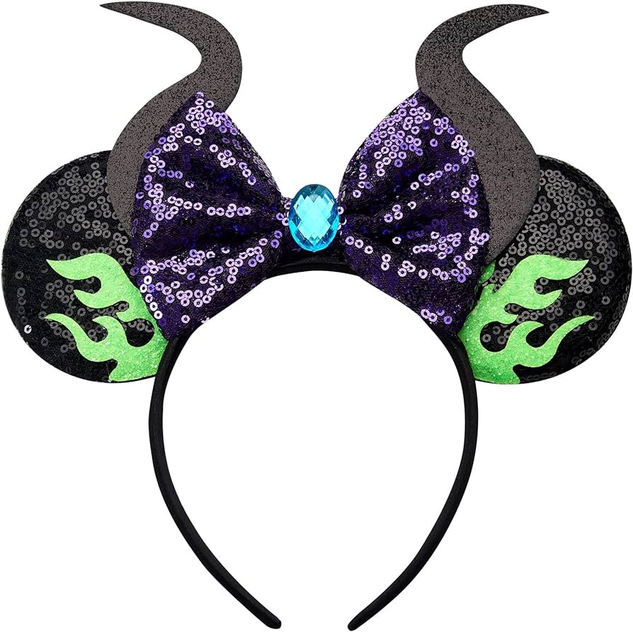 RAZKO Maleficent Minnie Ears Headband, Sequin Devil Horn Mickey Ears Headband Mouse ears Headband... | Amazon (US)