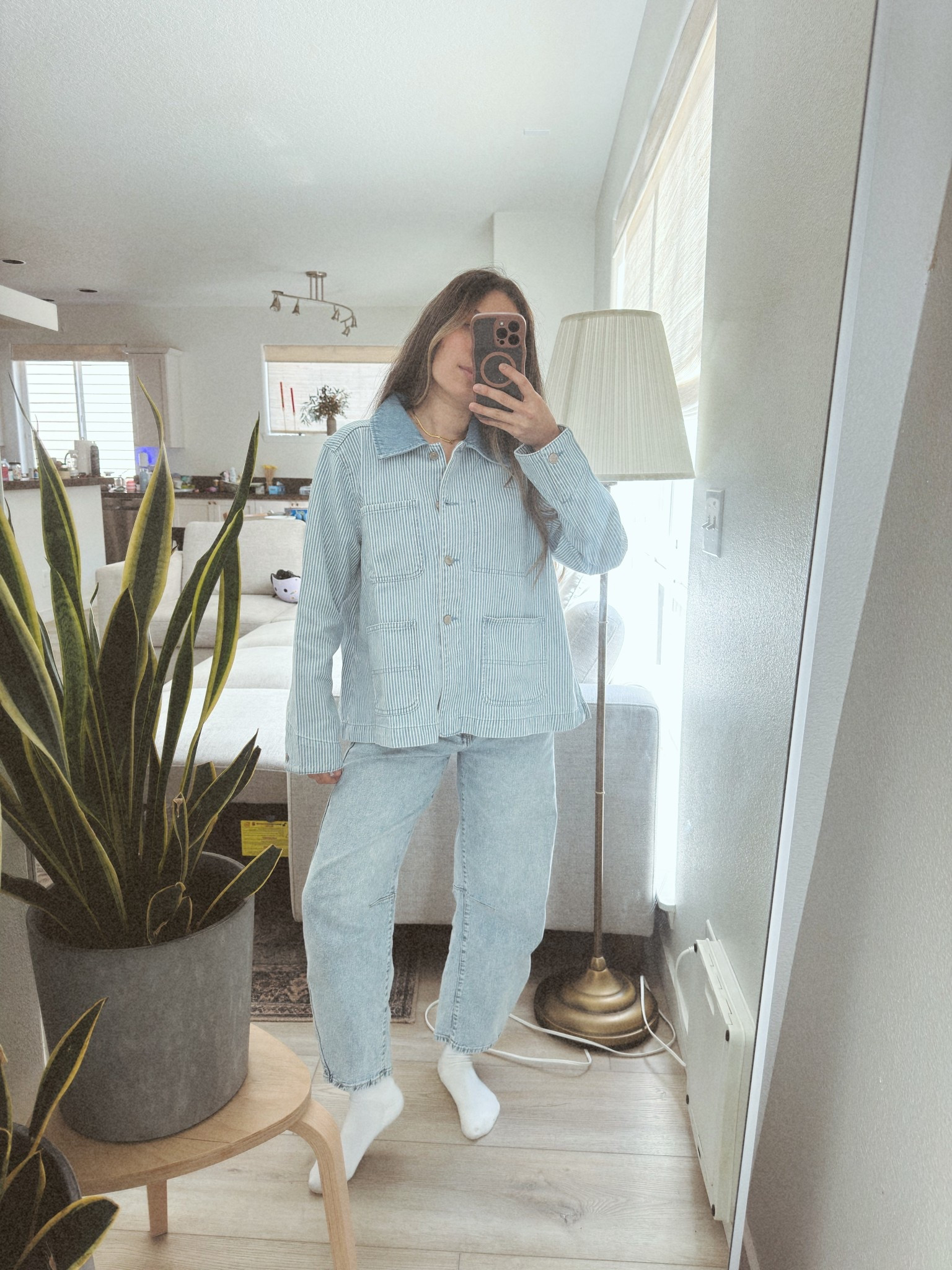 The cutest plumb denim stripped jacket. Perfectly oversized. I did size up to a medium, but I probably could also have gotten a small! So easy to dress, casual or dress up. For reference I am 117 pounds 5’3”. Pant size 26/S

#LTKPetite #LTKmomlife #LTKootd