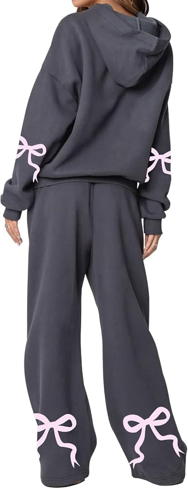 ETCYY NEW Womens 2 Piece Lounge Sets Bow Trim Print Hoodie Set Fall Fashion Oversized Sweatshirts... | Amazon (US)
