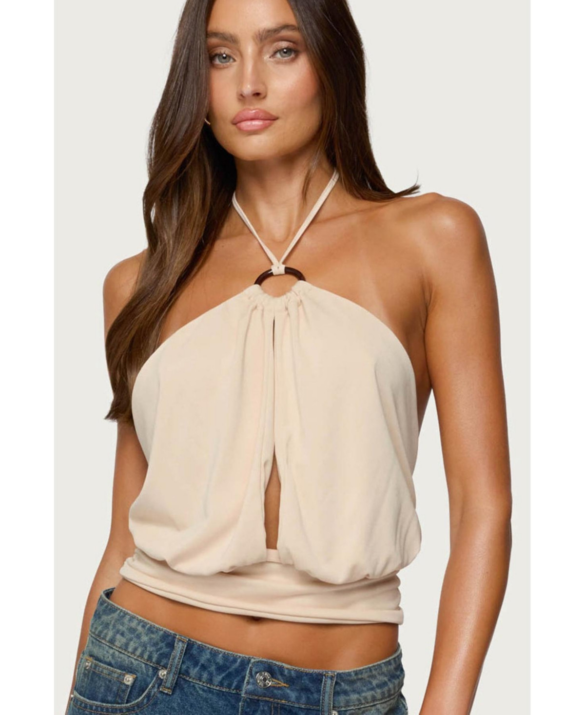 Edikted Women's Khalia Backless Cut Out Halter Top - Beige | Macy's