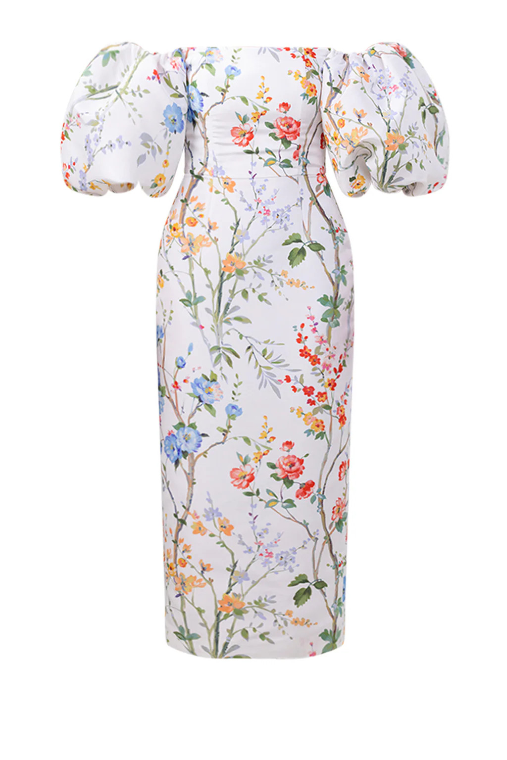 Sylvia Garden Reverie Silk Faille Midi Dress in White Floral | Over The Moon