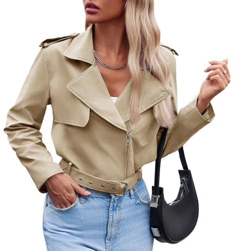Cicy Bell Womens Cropped Trench Coat Zip Up Lapel Long Sleeve Casual Work Short Jacket Outerwear | Amazon (US)