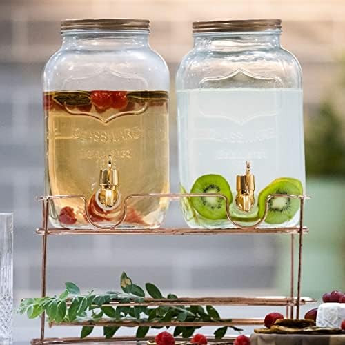 Amazon.com | Crooked Creek Kitchen Twin 1-Gallon Glass Drink Dispenser, Stylish Rose-Gold Metal S... | Amazon (US)